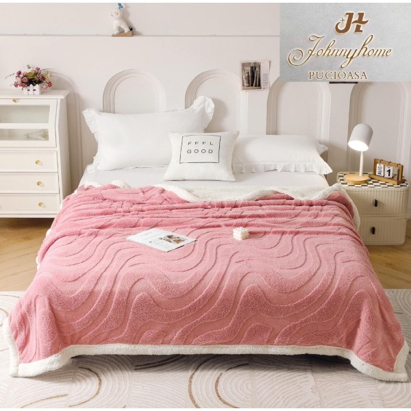 Pătură Super Soft Cocolino cu Blăniță, 200x230 cm – Eleganță și Căldură cu Model 3D în Relief, Valuri Elegante, Roz [1]
