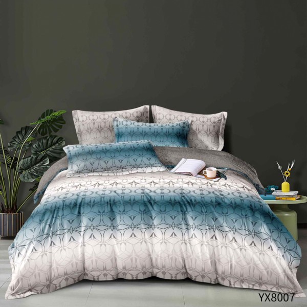 Lenjerie pat 140x200cm,  FINET, cu elastic, 4 piese, Gri, Albastru, Model Oriental [1]