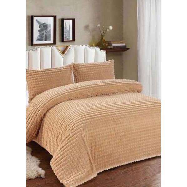 Lenjerie de Pat Dublu Premium Cocolino Teddy Bear, 4 Piese – Pluș Gofrat de Lux, Confort și Eleganță Suprema, Bej [1]