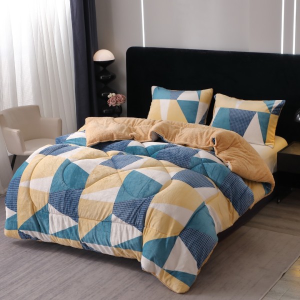  Pilota Cocolino cu blanita 200x230cm si 2 fete de perna 50x70cm, Crem, Verde, forme geometrice [1]