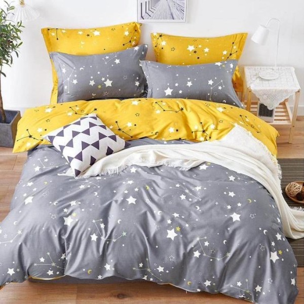 Lenjerie pat dublu (140x200cm, 160x200cm, 180x200cm), Finet Soft, cearsaf clasic, 4 piese, Gri, stelute [1]