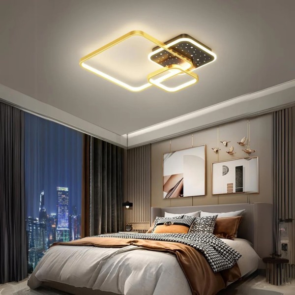 Lustra LED RFAN, Model C57, Cu Telecomanda, 3 Tipuri De Lumina, Intensitate Reglabila, 132W, Negru/Auriu [1]