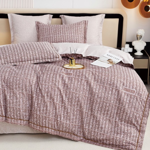 Lenjerie de Pat Dublu, Super Premium,  Finet Ranforsat, 6 Piese, Ambalat în Cutie de Lux, Pudra, uni [1]