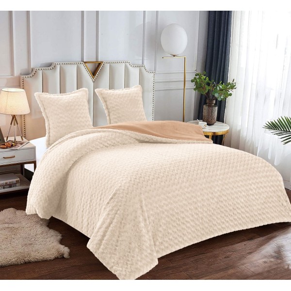 Pilota CoCoLiNo Roses cu blanita, matlasata, 200x230cm, cu fete de perna 60x60cm, Crem [1]