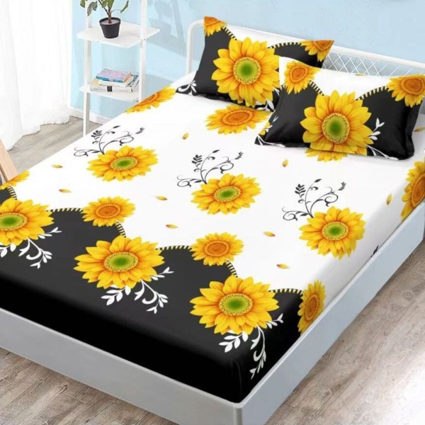 Cearsaf cu elastic, FINET, 180x200cm, 2 fete de perne 50x70cm, Galben, floarea-soarelui [1]