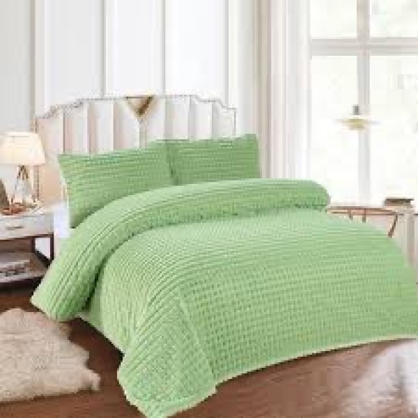 Lenjerie de Pat Dublu Premium Cocolino Teddy Bear, 4 Piese – Pluș Gofrat de Lux, Confort și Eleganță Suprema, Verde deschis [1]