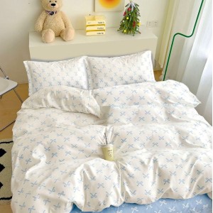 Lenjerie pat 1 PERSOANA, FINET, 4 piese, Alb-Bleu, fundite Lenjerie pat 1 PERSOANA, FINET, 4 piese, Alb-Bleu, fundite