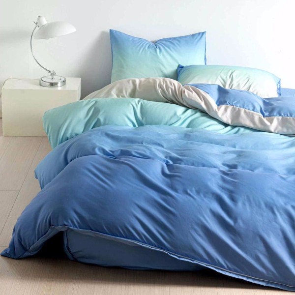 Lenjerie pat dublu cu Elastic (160x200cm si 180x200cm), bumbac satinat, Bleu [1]