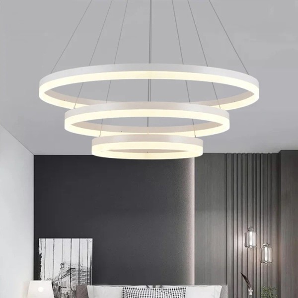 Lustra LED Tip Pendul RFAN, Model F200/3, Cu Telecomanda, 3 Tipuri De Lumina, Inaltime Reglabila, 160W, Alb [1]