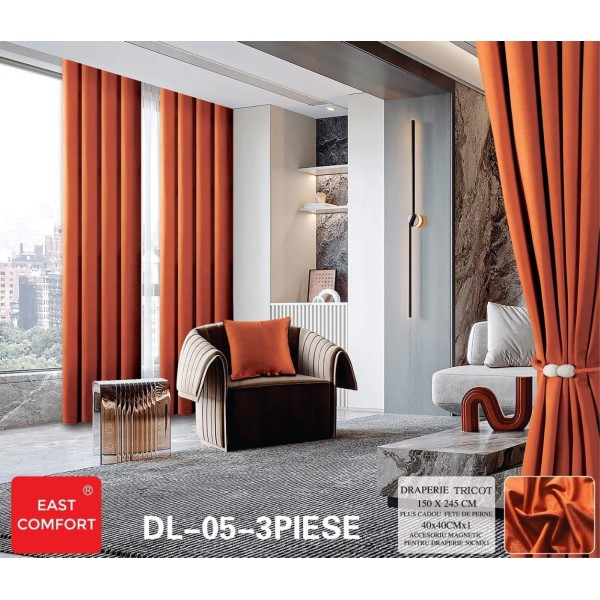 Draperie din Tercot Luxury, cu inele încastrate, East Confort,150x245cm, cu Șnur Magnetic și Față de Pernă Decorativă – Calitate Premium pentru Confortul Tău, Portocaliu [1]