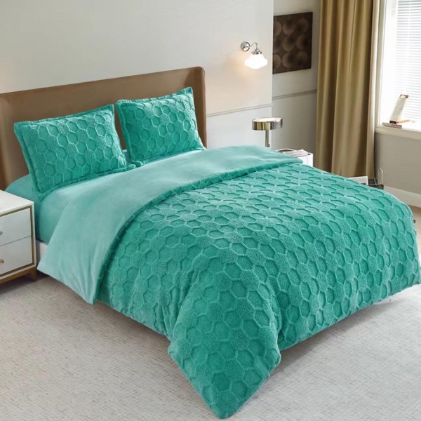 Lenjerie de Pat Dublu, CoCoLiNo Ultra Pufoasă, 4 piese, Cearșaf cu ELASTIC, cu Fagure 3D – Somn Regal în Confort Absolut, Turquoise [1]