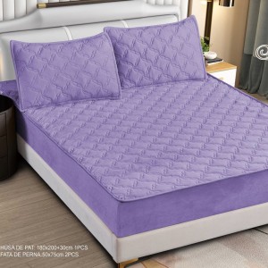 Husă Matlasată Tip Topper din Catifea 180x200cm, cu 2 Fețe de Pernă 50x70cm - Somn Odihnitor și Susținere pentru Spate, Mov Husă Matlasată Tip Topper din Catifea 180x200cm, cu 2 Fețe de Pernă 50x70cm - Somn Odihnitor și Susținere pentru Spate, Mov