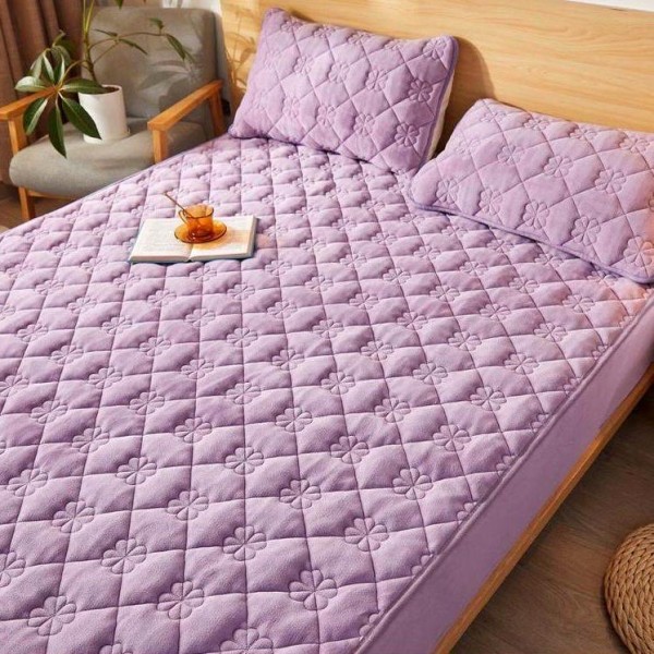 Husã matlasatã tip topper din catifea, 160x200cm + 2 fete de perna 50x70cm, lila [1]