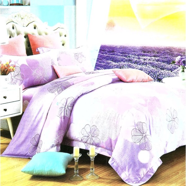 Lenjerie pat dublu,  FINET, 6 piese, Lila, flori [1]