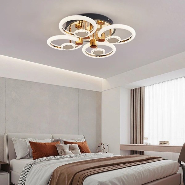Lustra LED RFAN, Model 1010/4+4, Cu Telecomanda, 3 Tipuri De Lumina, Intensitate Reglabila, Auriu [1]