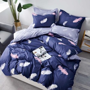 Lenjerie pat dublu (140x200cm, 160x200cm, 180x200cm), bumbac satinat, cearsaf clasic, 4 piese,  Bleumarin, pene Lenjerie pat dublu (140x200cm, 160x200cm, 180x200cm), bumbac satinat, cearsaf clasic, 4 piese,  Bleumarin, pene