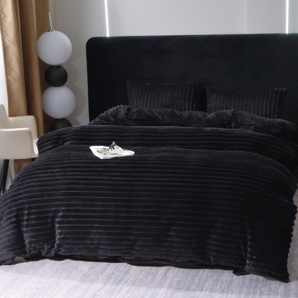 Lenjerie de Pat Dublu, 4 piese, Blăniță Artificială de Iepure Cocolino, Model Gofrat – Moale, Călduroasă și Elegantă pentru Nopți de Vis, Negru [1]
