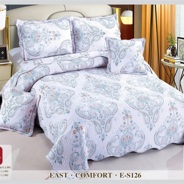 Cuvertura matlasata 230x250cm si 4 fete de perna, Bumbac, Alb, Bleu, model elegant [1]