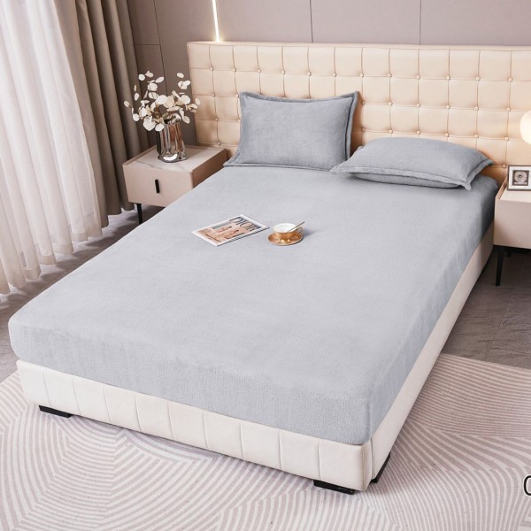 Husa cu elastic 160x200cm, pufoasa cocolino si 2 fete de perna, Gri deschis [1]
