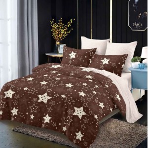 Lenjerie pat dublu,  FINET, cu elastic, 6 piese, Maro, Bej, Stelute