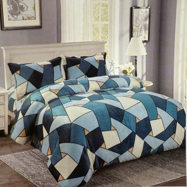 Lenjerie pat dublu, Super Pufoasa COCOLINO, 4 piese, Turquoise, Multicolor, figuri geometrice [1]