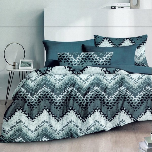 Lenjerie pat dublu,  FINET, 6 piese, Turquoise, zig zag [1]