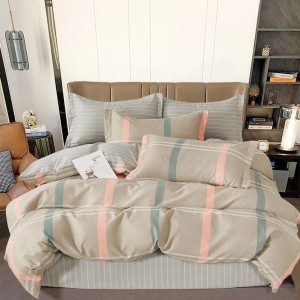 Lenjerie pat dublu, Finet, 6 piese, Bej, carouri Lenjerie pat dublu, Finet, 6 piese, Bej, carouri