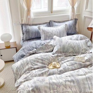 Lenjerie pat dublu, Finet, 6 piese, Gri, flori Lenjerie pat dublu, Finet, 6 piese, Gri, flori