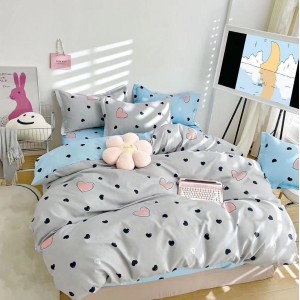 Lenjerie pat dublu, Finet, 6 piese, Gri, inimioare Lenjerie pat dublu, Finet, 6 piese, Gri, inimioare