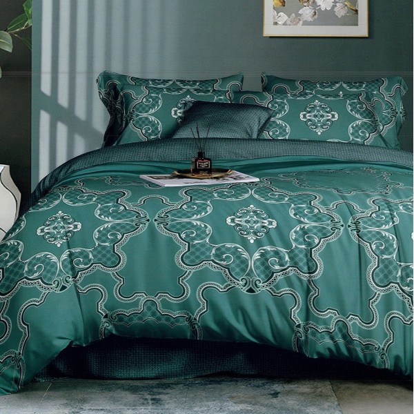 Lenjerie pat dublu,  FINET, 6 piese, Verde, model oriental [1]