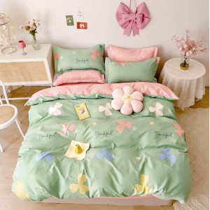 Lenjerie pat dublu (140x200cm, 160x200cm, 180x200cm),  FINET, 6 piese, Verde, flori