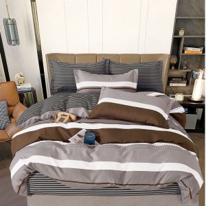 Lenjerie pat dublu (140x200cm, 160x200cm, 180x200cm),  FINET, 6 piese, Gri, dungi