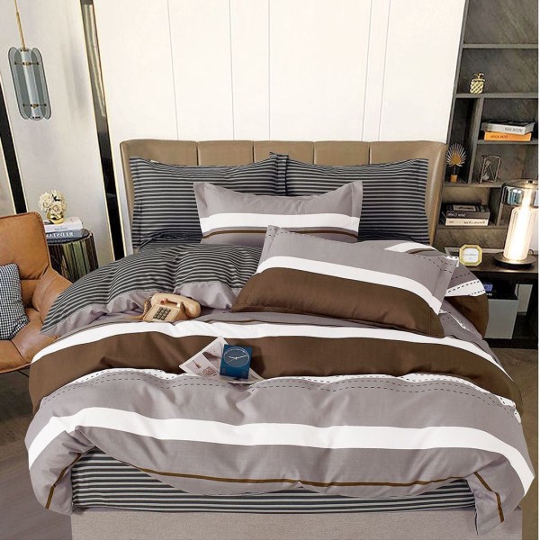 Lenjerie pat dublu (140x200cm, 160x200cm, 180x200cm),  FINET, 6 piese, Gri, dungi [1]