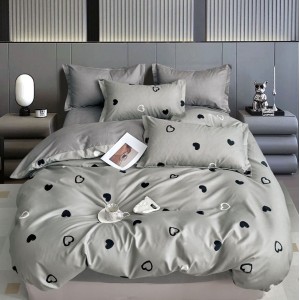 Lenjerie pat dublu (140x200cm, 160x200cm, 180x200cm),  FINET, 6 piese, Gri, inimioare