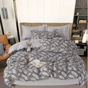 Lenjerie pat dublu (140x200cm, 160x200cm, 180x200cm),  FINET, 6 piese, Gri, frunze