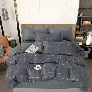 Lenjerie pat dublu (140x200cm, 160x200cm, 180x200cm),  FINET, 6 piese, Gri, patratele