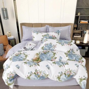 Lenjerie pat dublu, Finet, 6 piese, Gri, flori Lenjerie pat dublu, Finet, 6 piese, Gri, flori