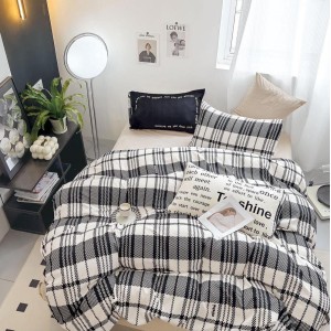 Lenjerie pat dublu, Finet, 6 piese, Gri, carouri