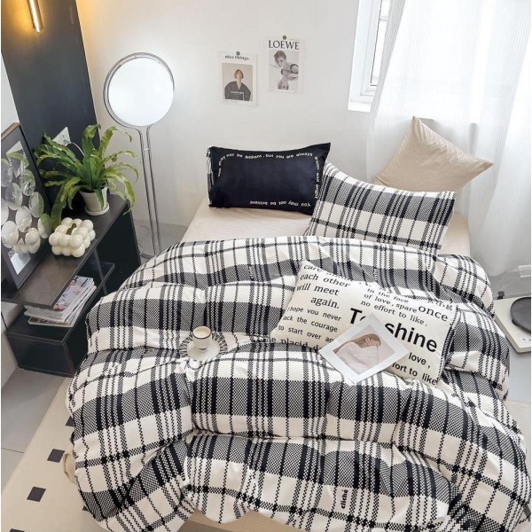Lenjerie pat dublu (140x200cm, 160x200cm, 180x200cm),  FINET, 6 piese, Gri, carouri [1]