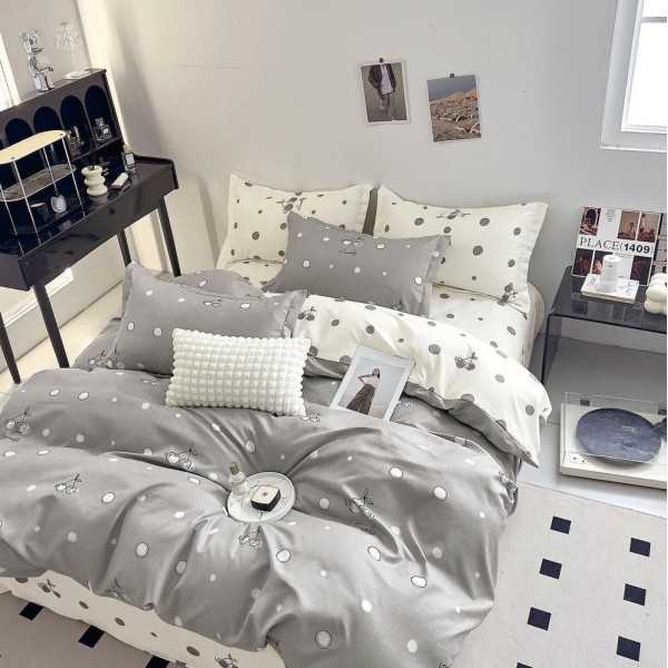 Lenjerie pat dublu (140x200cm, 160x200cm, 180x200cm),  FINET, 6 piese, Gri, buline [1]