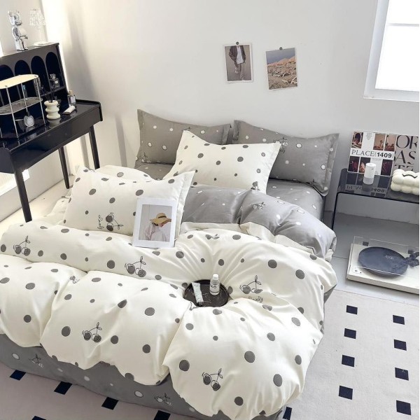 Lenjerie pat dublu (140x200cm, 160x200cm, 180x200cm),  FINET, 6 piese, Crem-Gri, buline [1]