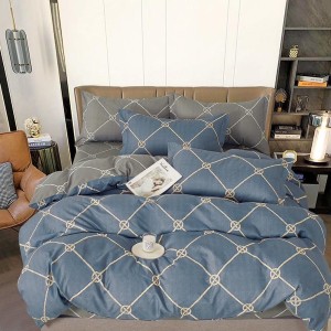 Lenjerie pat dublu (140x200cm, 160x200cm, 180x200cm),  FINET, 6 piese, Gri albastrui, romburi