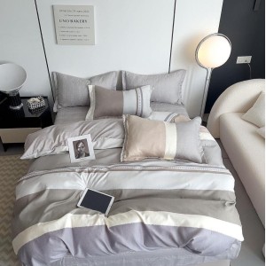 Lenjerie pat dublu (140x200cm, 160x200cm, 180x200cm),  FINET, 6 piese, Gri, dungi