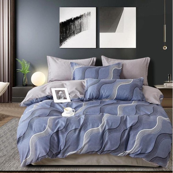 Lenjerie pat dublu (140x200cm, 160x200cm, 180x200cm),  FINET, 6 piese, Albastru, abstract [1]