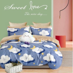 Lenjerie pat dublu (140x200cm, 160x200cm, 180x200cm),  FINET, 6 piese, Albastru, stelute, norisori