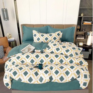 Lenjerie pat dublu, Finet, 6 piese, Verde, romburi Lenjerie pat dublu, Finet, 6 piese, Verde, romburi