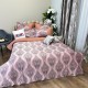 Set Luxury:  Lenjerie de Pat dublu, din Catifea Royală Velvetto, 6 piese si Draperie cu inele încastrate, 2buc x 150x245cm, cu Șnur Magnetic și Față de Pernă Decorativă, Roz, Bej