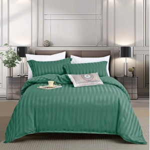 Lenjerie de Pat 1 Persoana, HoReCa, 4 Piese din Damasc Finetat - Lux, Confort si intretinere Usoara, Fara Calcare, Verde