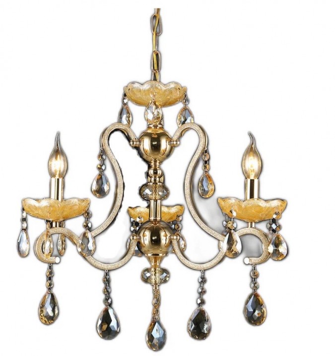 Candelabru RFAN, Model 666-3, Cu Margele Tip Cristal, Metal, 3 X E14, Auriu