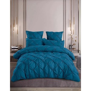 Lenjerie de Pat Premium din  Finet cu Pliuri Brodate, 6 Piese, Nesifonabilă și Durabilă, Turquoise